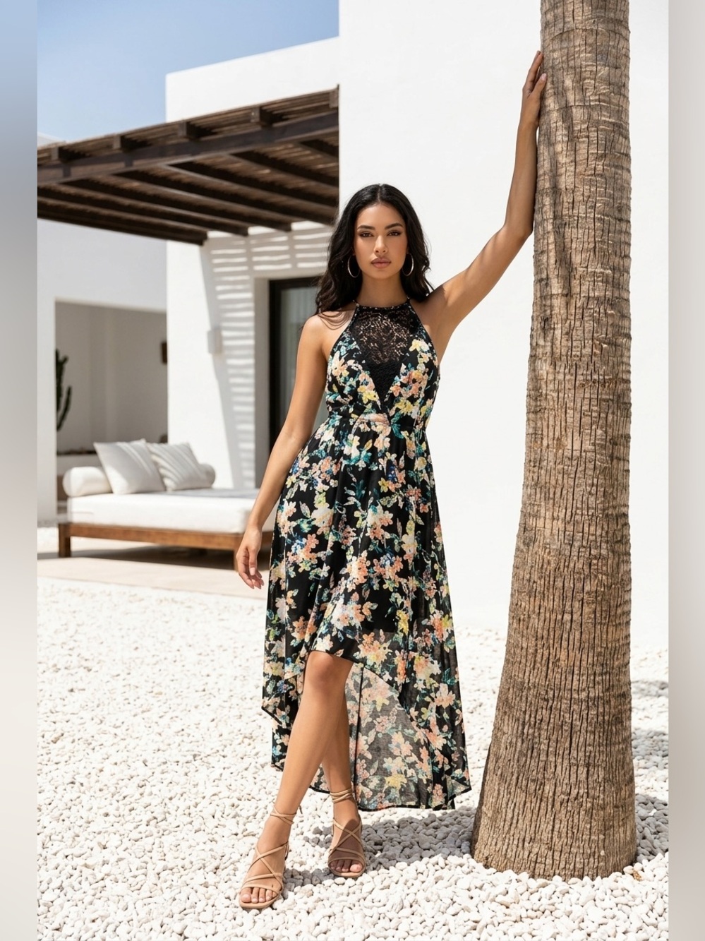 Material Girl NWOT Floral high /low with lace front detail Dress.